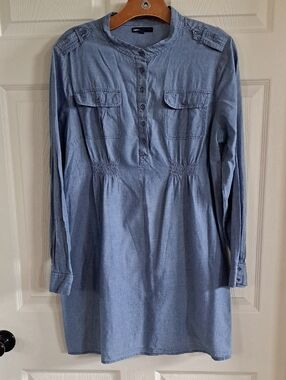 Gap Chambray Lightweight 100% Cotton Maternity Tunic Comfy Shirt Dress Blue